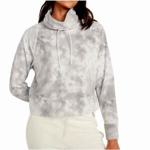 Old Navy Funnel-Neck Cropped Microfleece Sweatshirt White Grey Tie Dye Sz XXL
